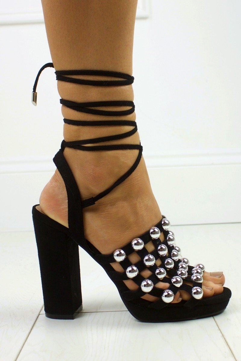 Amelia Black Wrap Up Block Heel