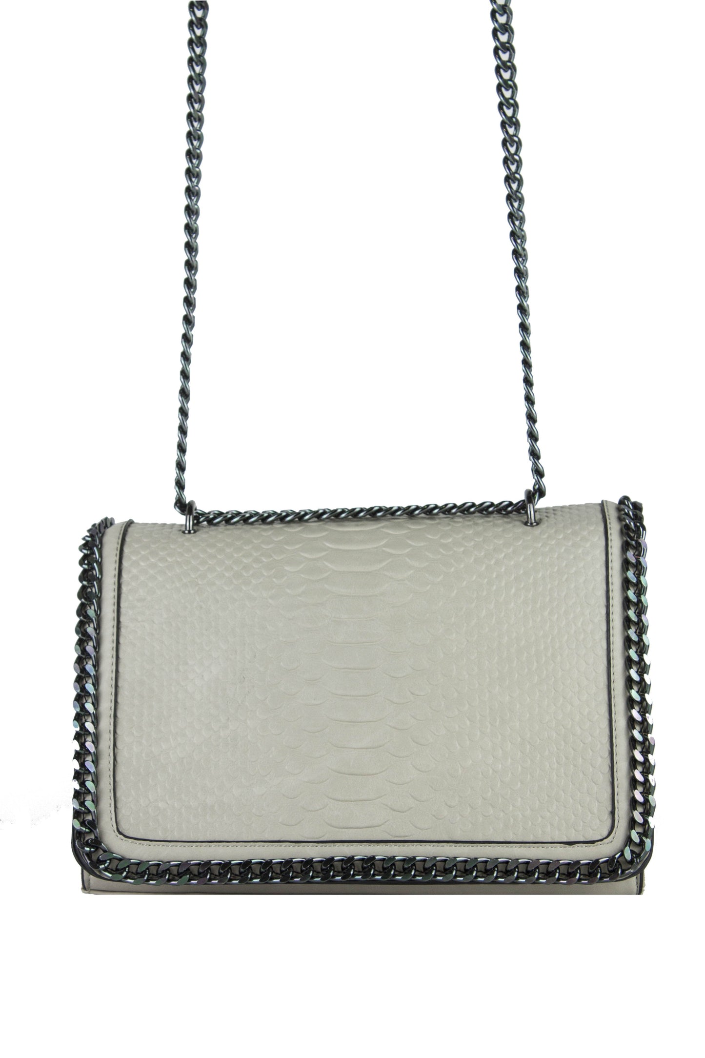 April Beige Faux Leather Crocodile Chain Bag