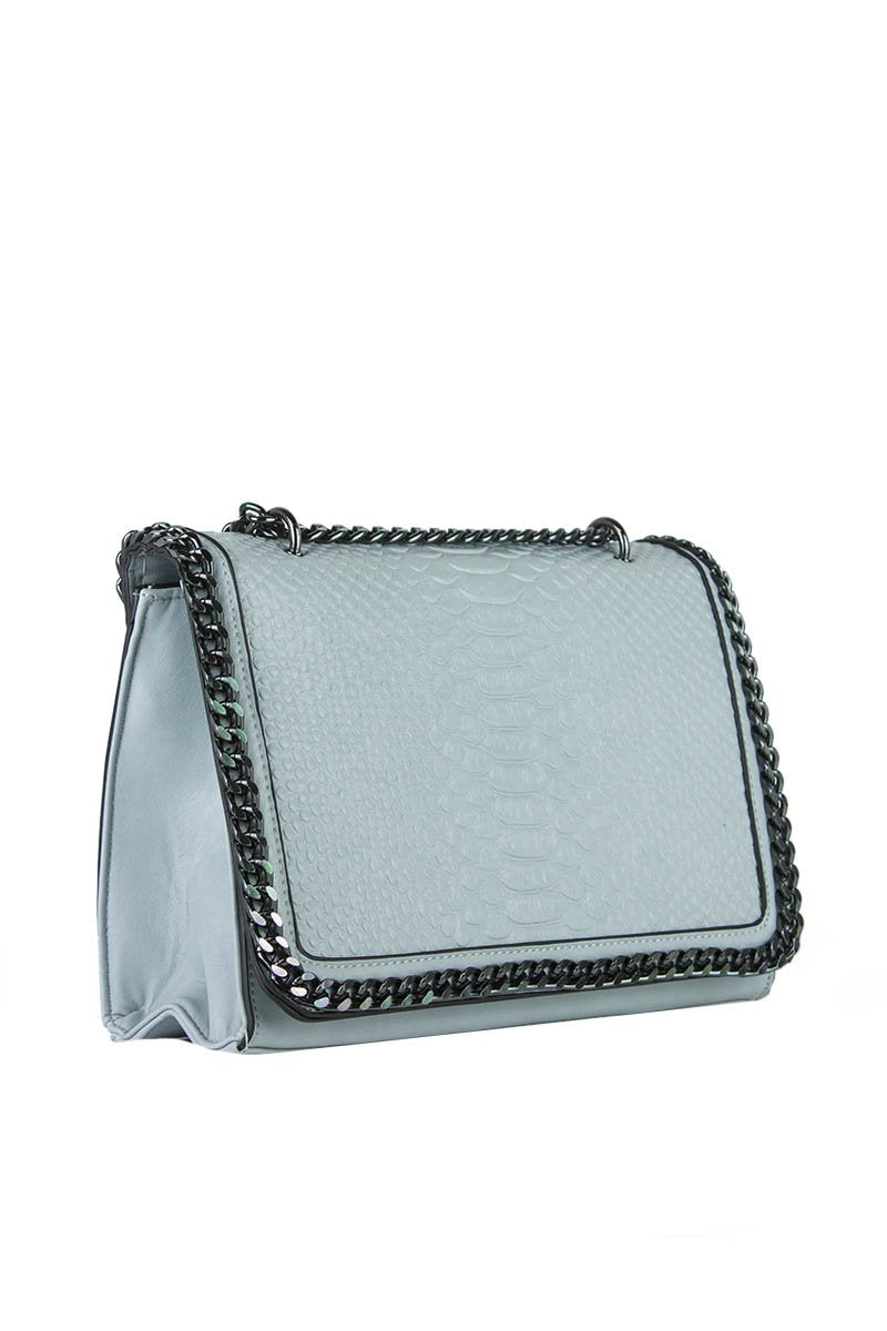 April Light Blue Faux Leather Crocodile Chain Bag