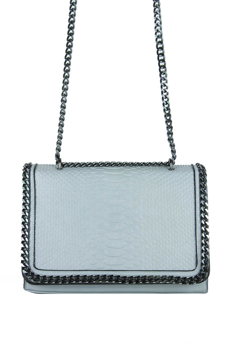 April Light Blue Faux Leather Crocodile Chain Bag