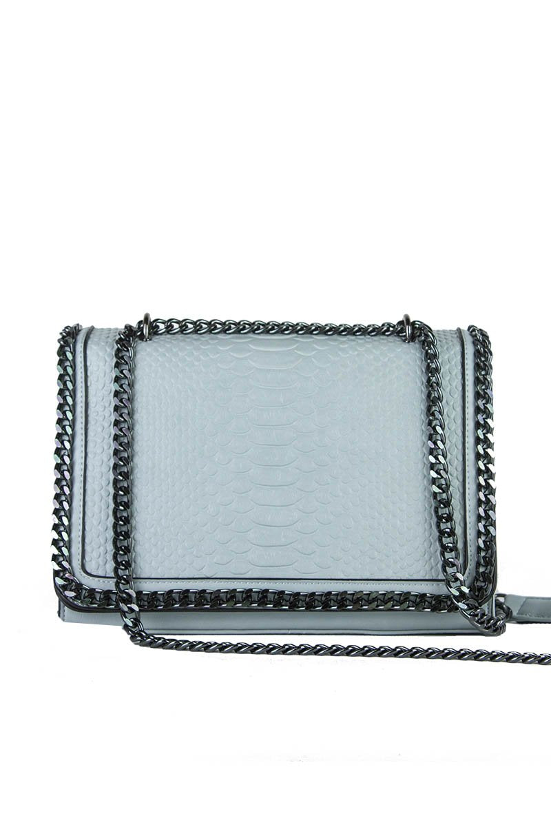 April Light Blue Faux Leather Crocodile Chain Bag