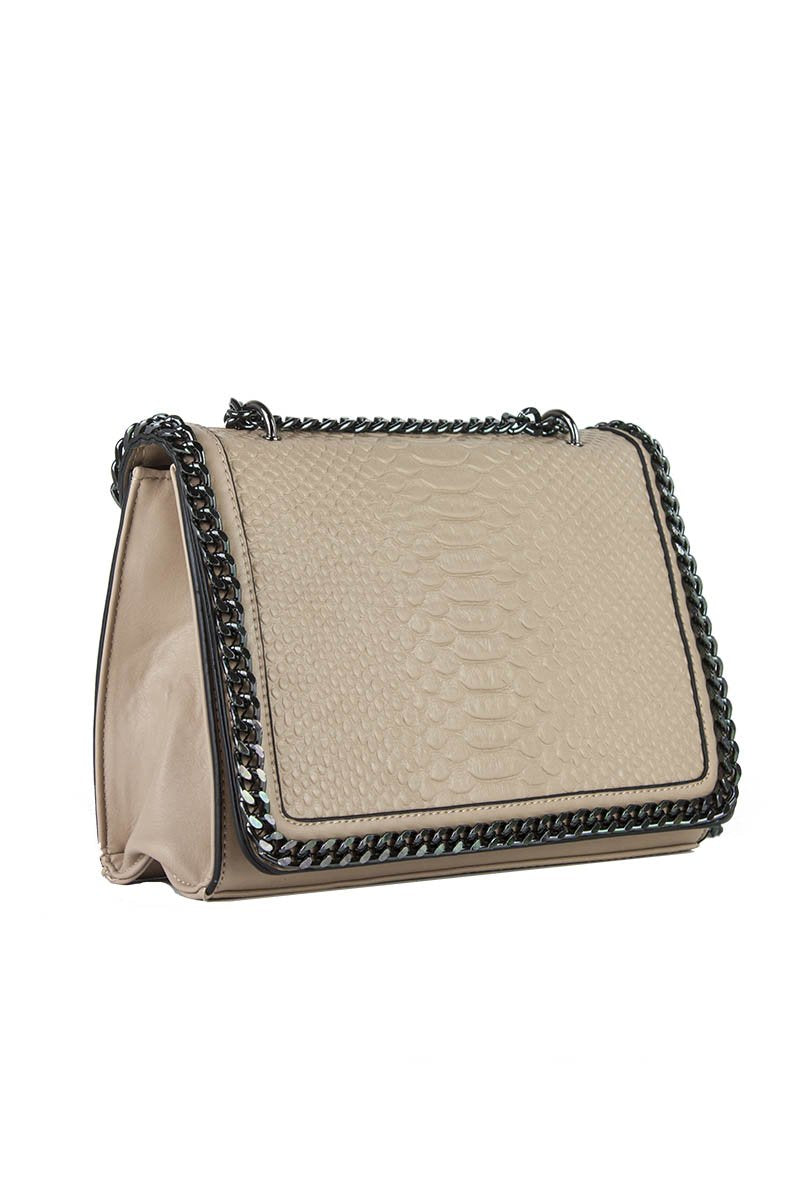April Nude Faux Leather Crocodile Chain Bag