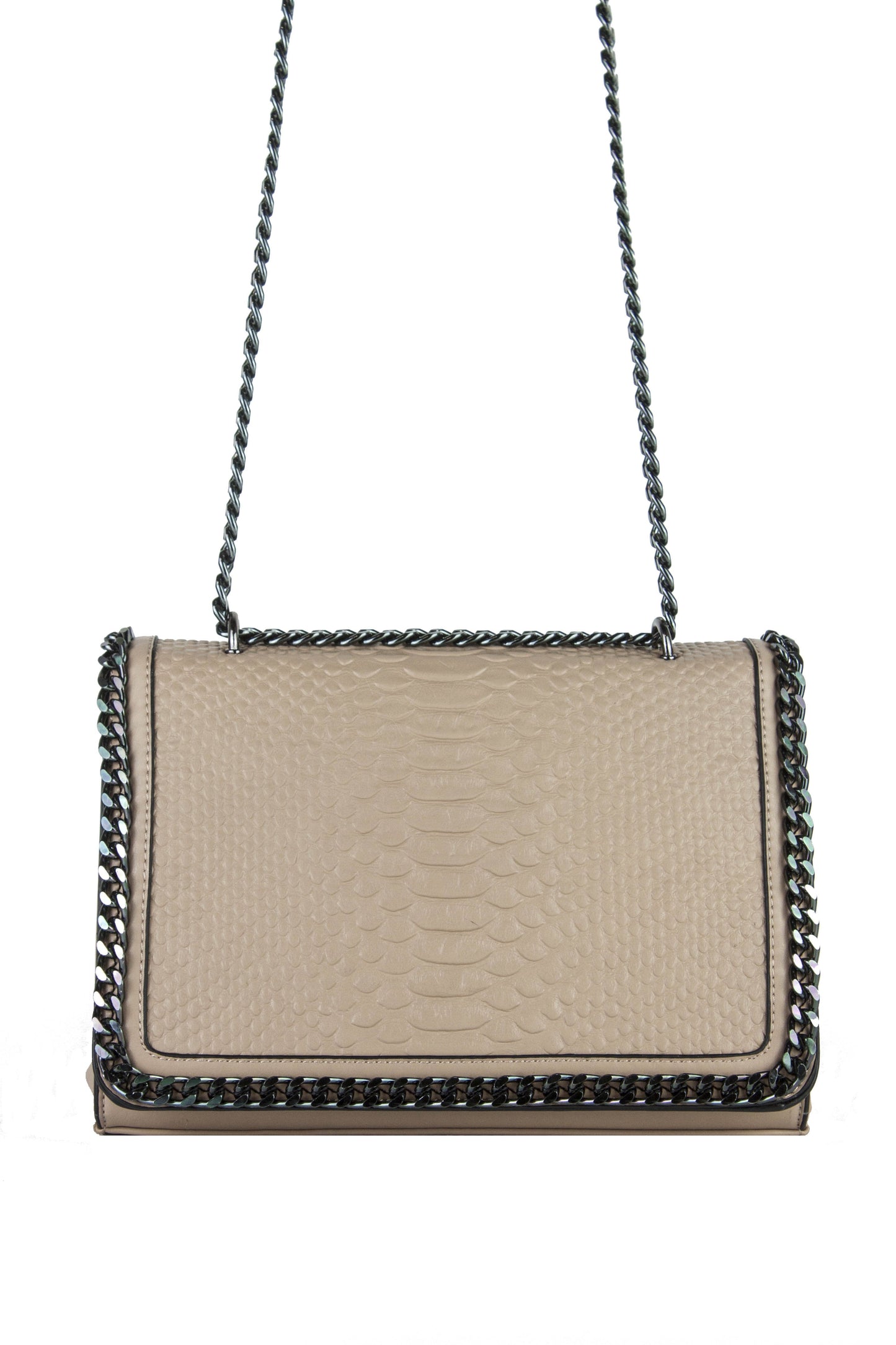 April Nude Faux Leather Crocodile Chain Bag