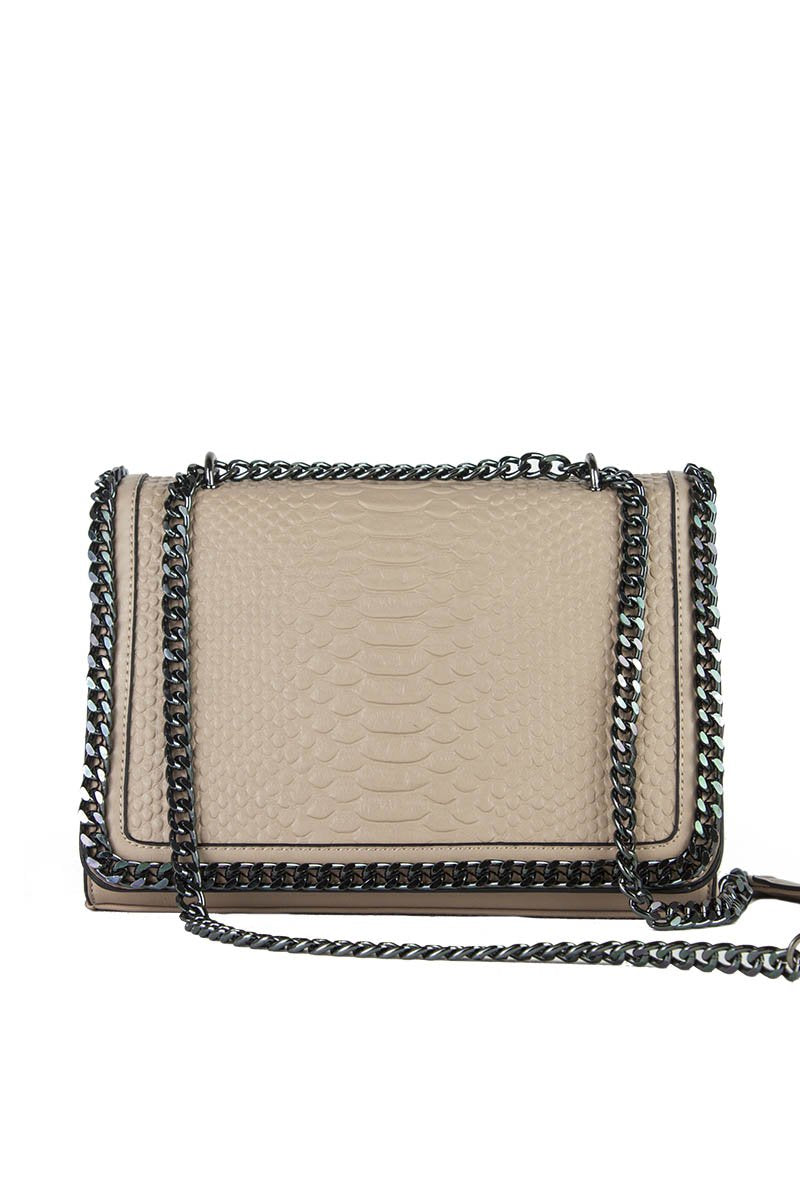 April Nude Faux Leather Crocodile Chain Bag