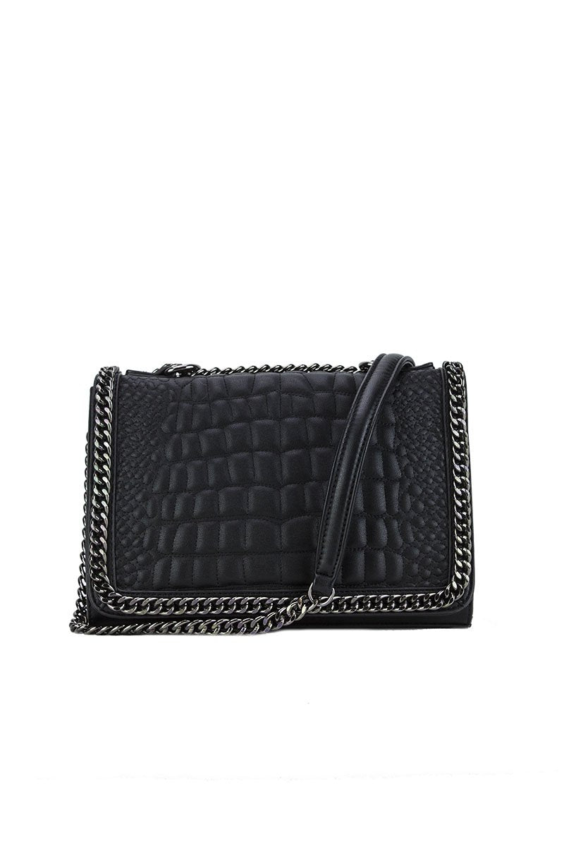 Aurora Black Crocodile Cross Body Chain Bag