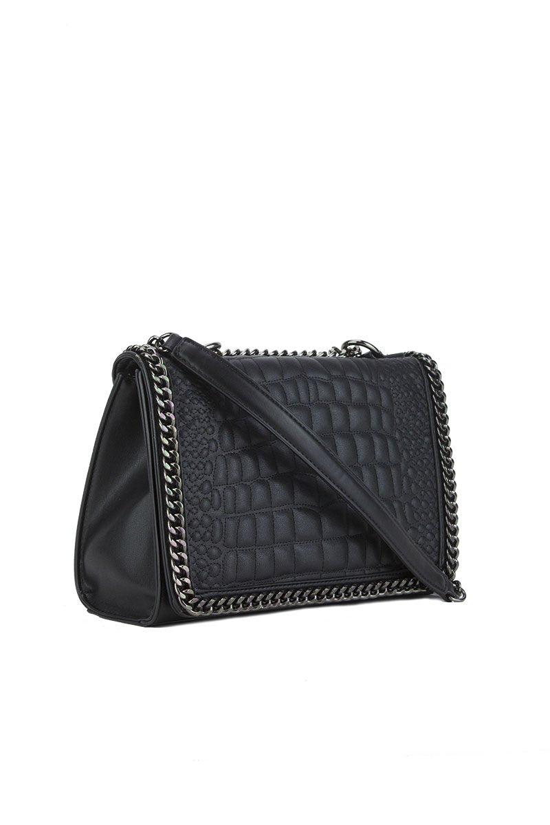 Aurora Black Crocodile Cross Body Chain Bag