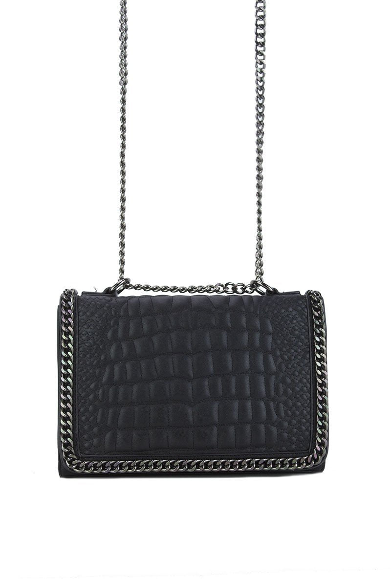 Aurora Black Crocodile Cross Body Chain Bag