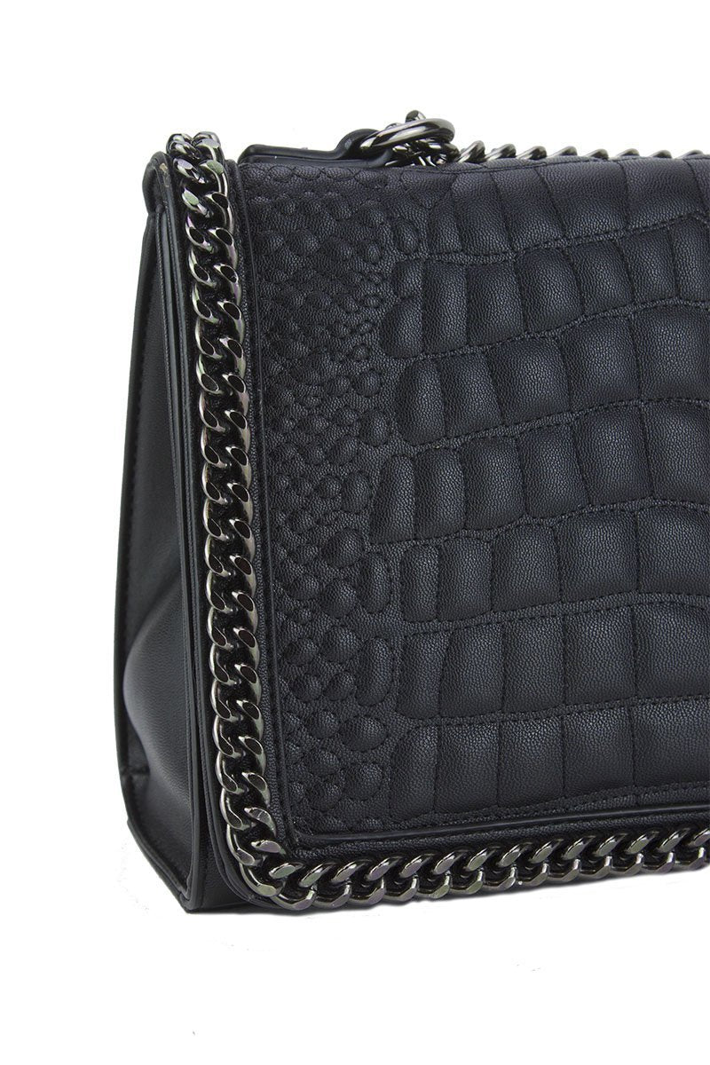 Aurora Black Crocodile Cross Body Chain Bag