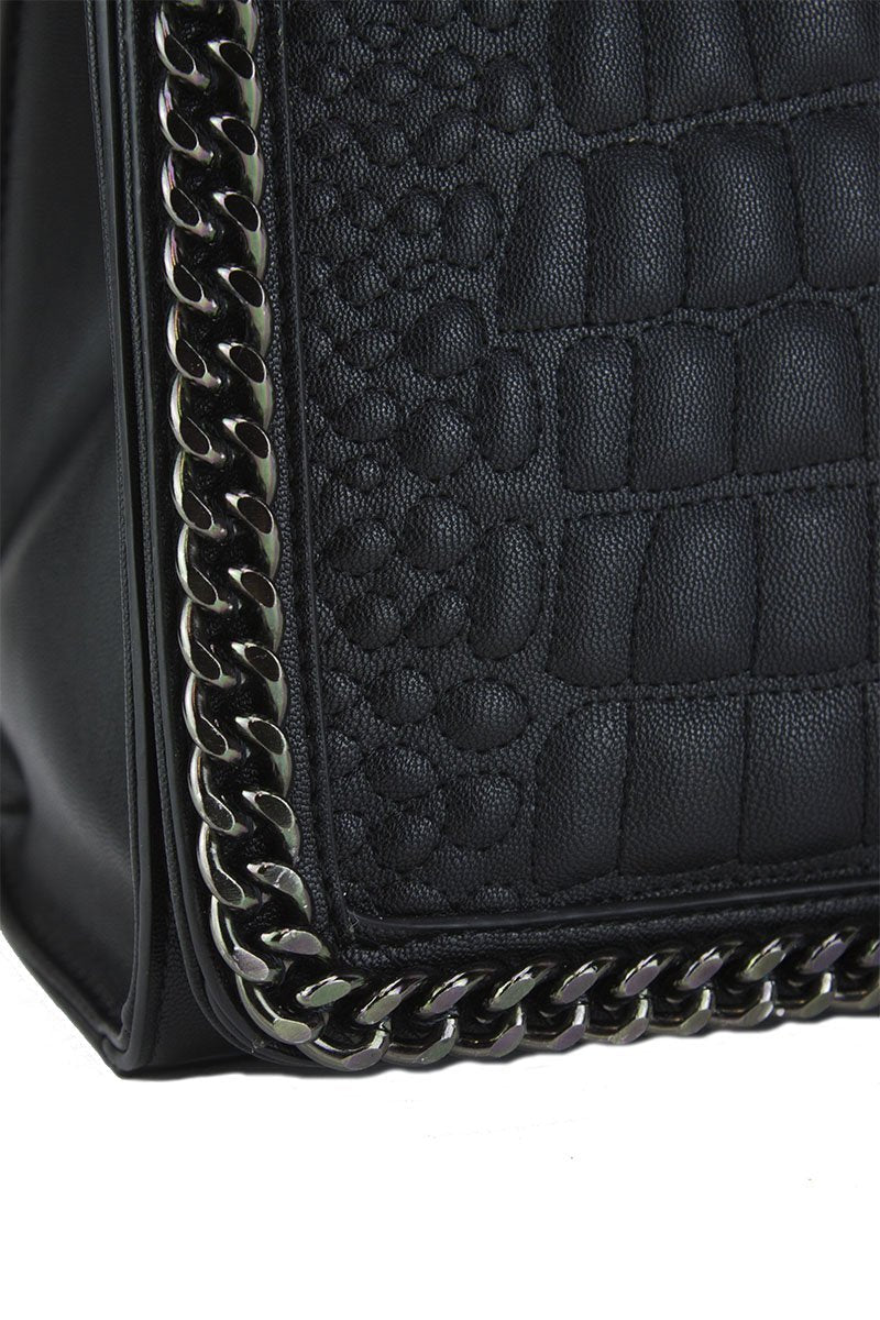 Aurora Black Crocodile Cross Body Chain Bag