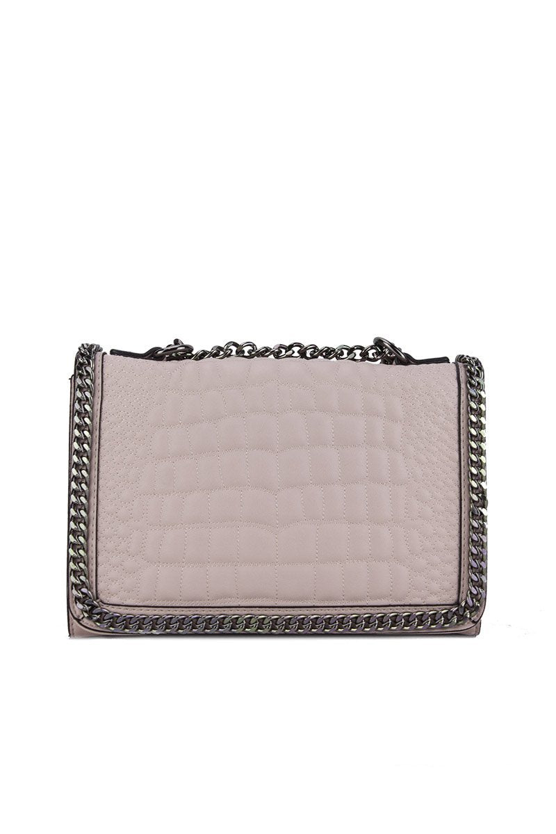 Aurora Pink Crocodile Cross Body Chain Bag