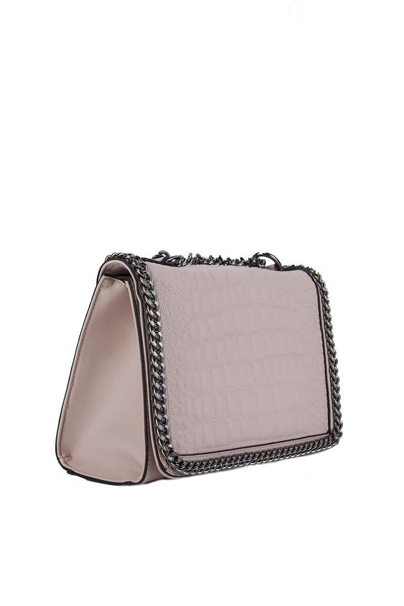 Aurora Pink Crocodile Cross Body Chain Bag
