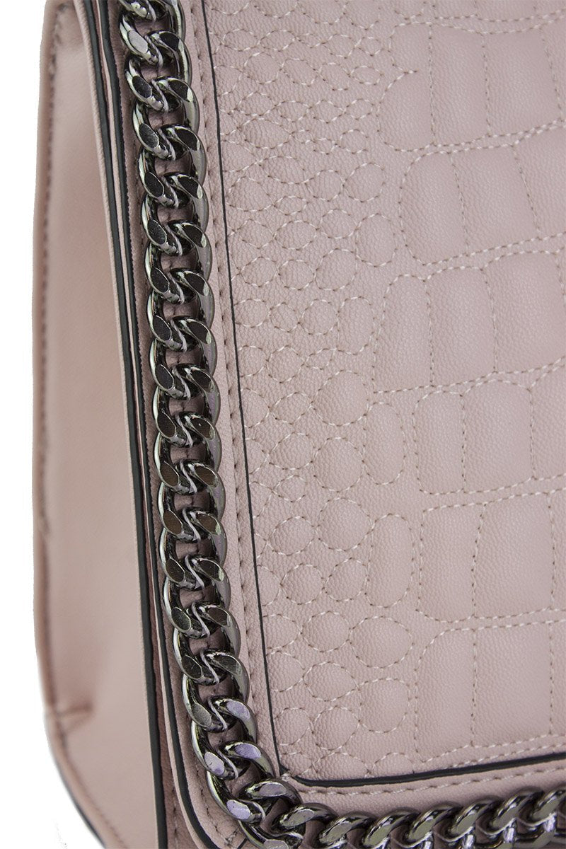 Aurora Pink Crocodile Cross Body Chain Bag