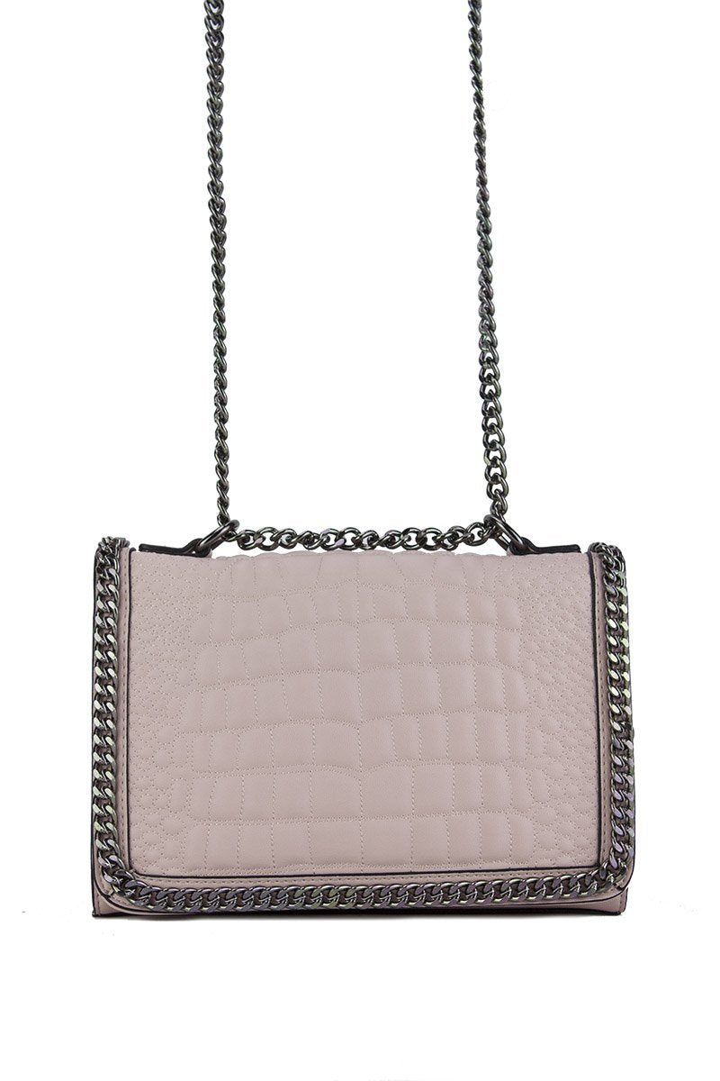 Aurora Pink Crocodile Cross Body Chain Bag