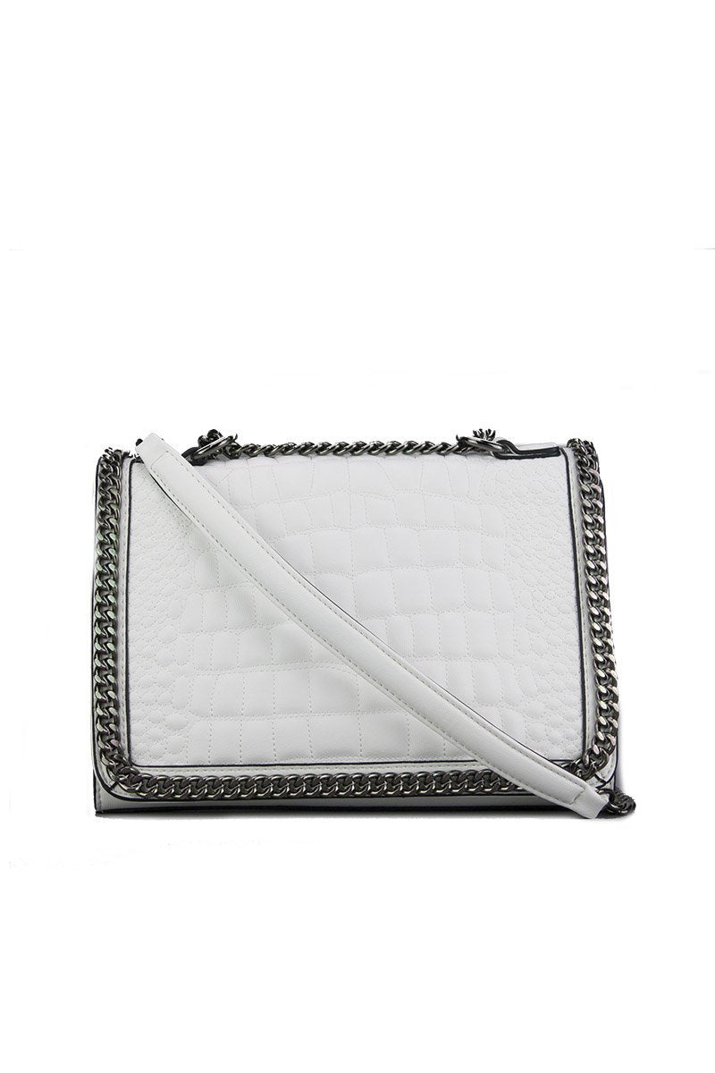 Aurora White Crocodile Cross Body Chain Bag