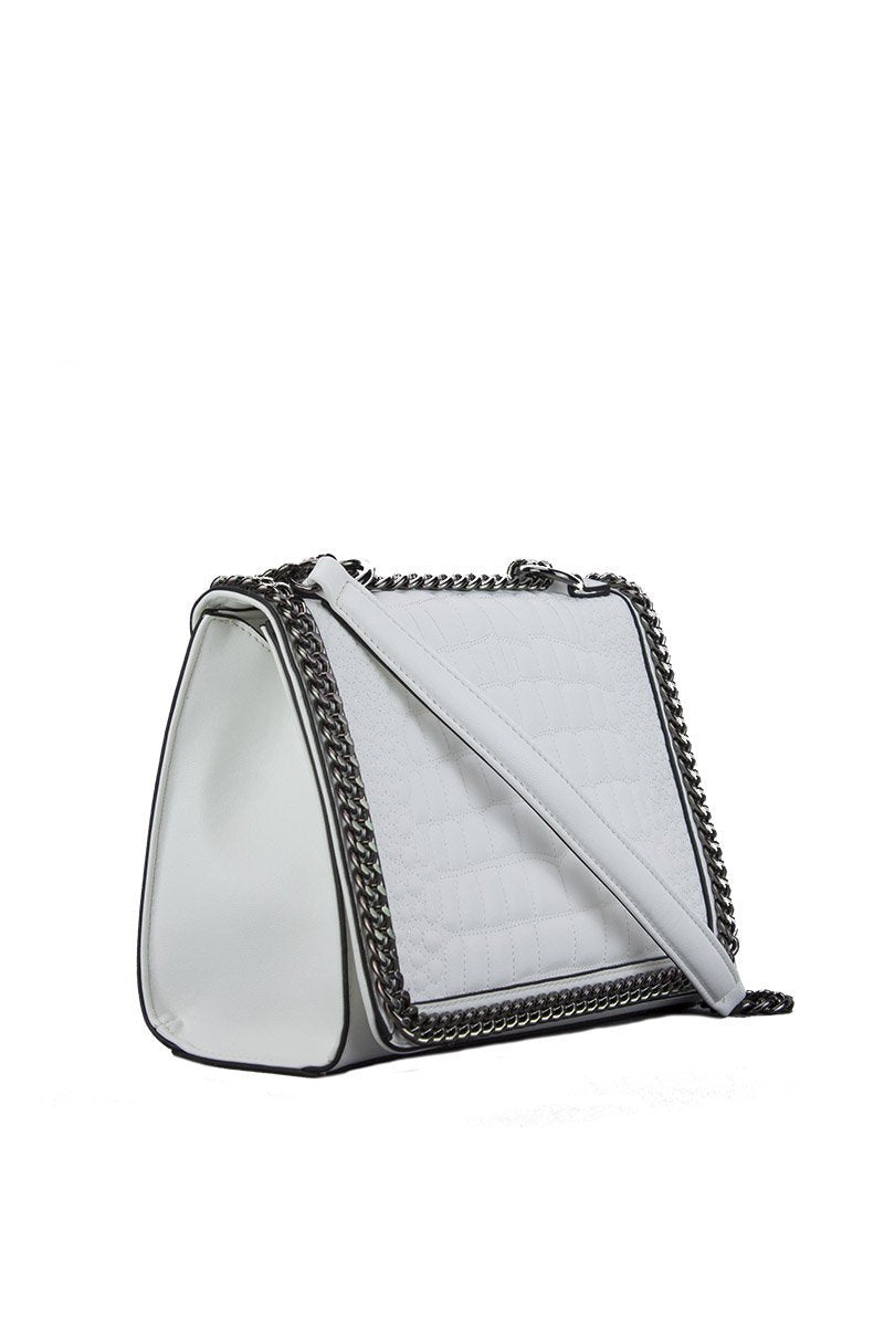 Aurora White Crocodile Cross Body Chain Bag