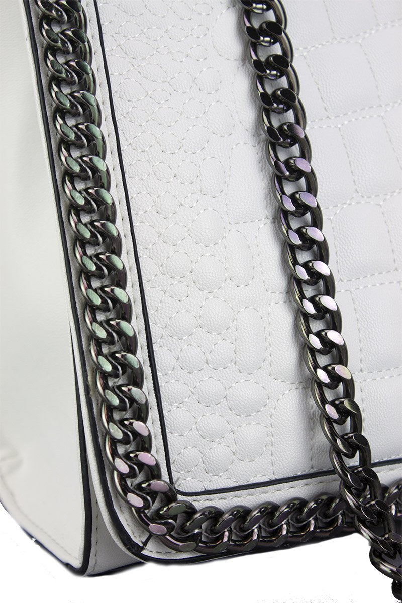 Aurora White Crocodile Cross Body Chain Bag