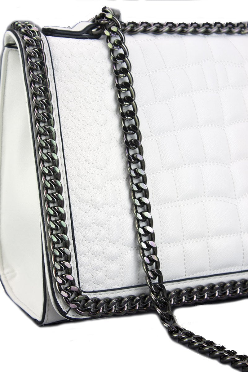 Aurora White Crocodile Cross Body Chain Bag