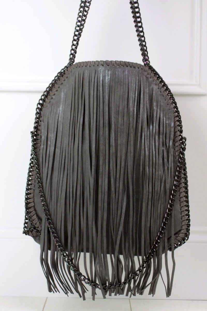 Ava Dark Grey Fringe Bag