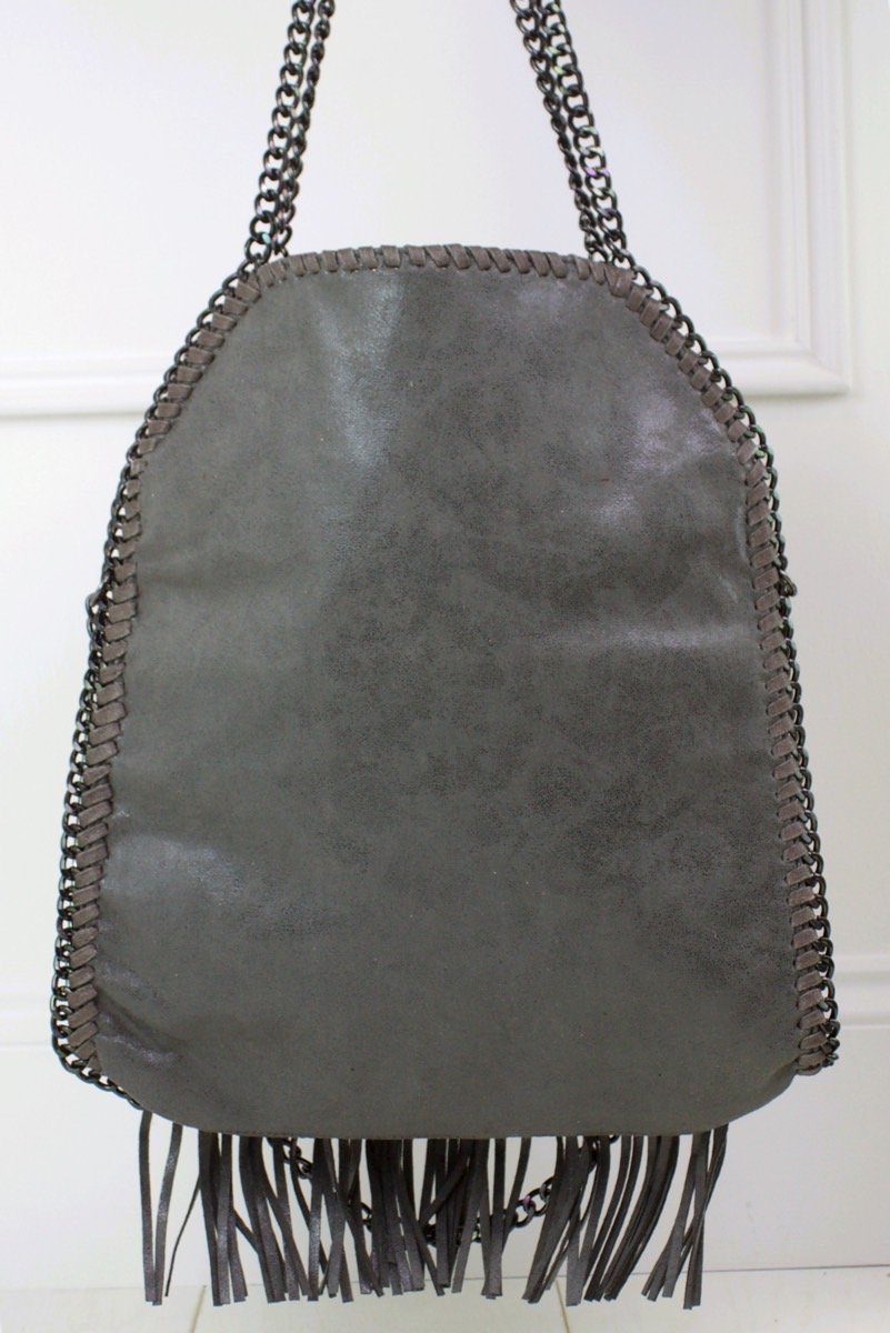 Ava Dark Grey Fringe Bag