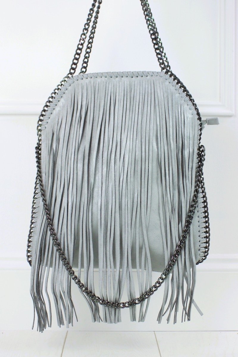 Ava Light Grey Fringe Bag
