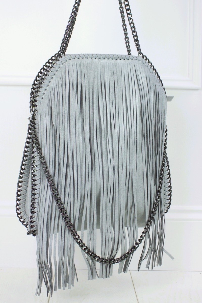 Ava Light Grey Fringe Bag