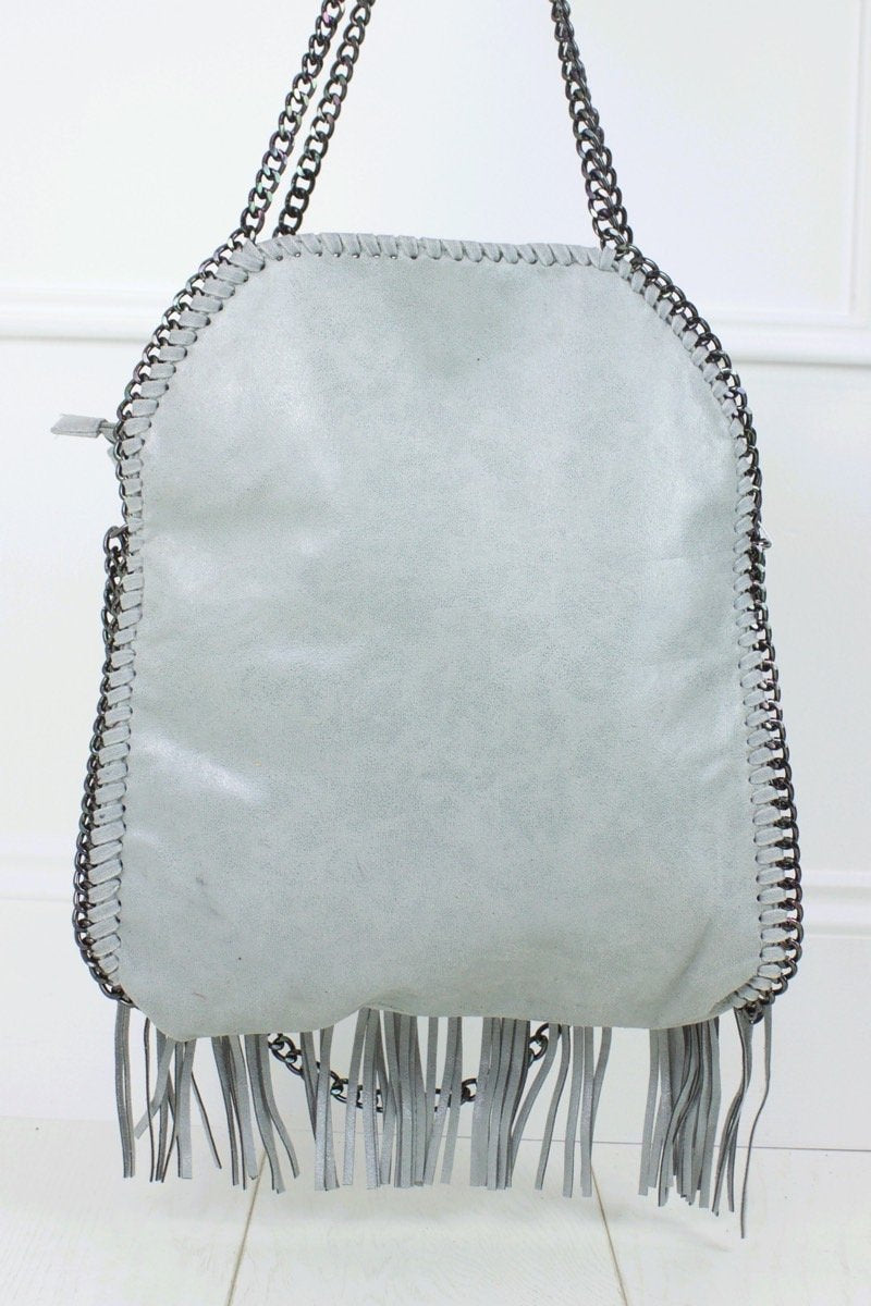 Ava Light Grey Fringe Bag