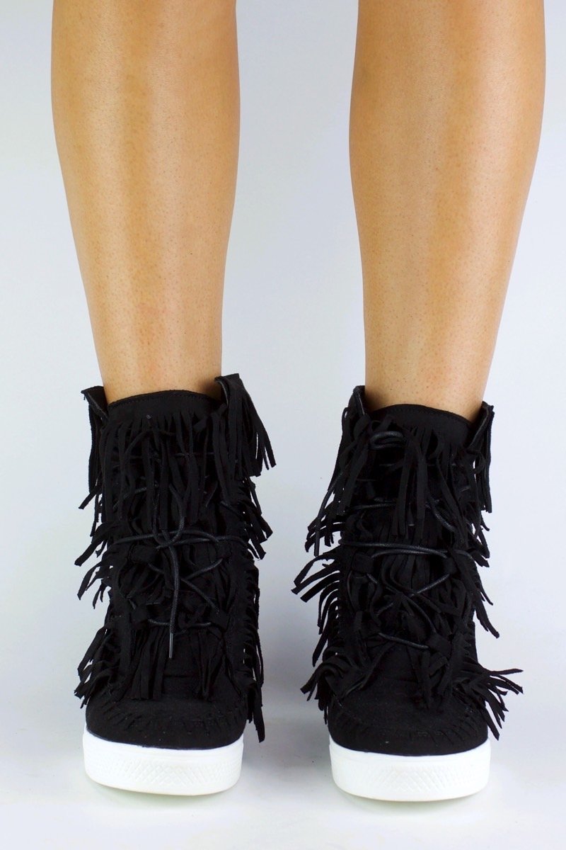 Bailey Black Fringe Wedge Sneaker