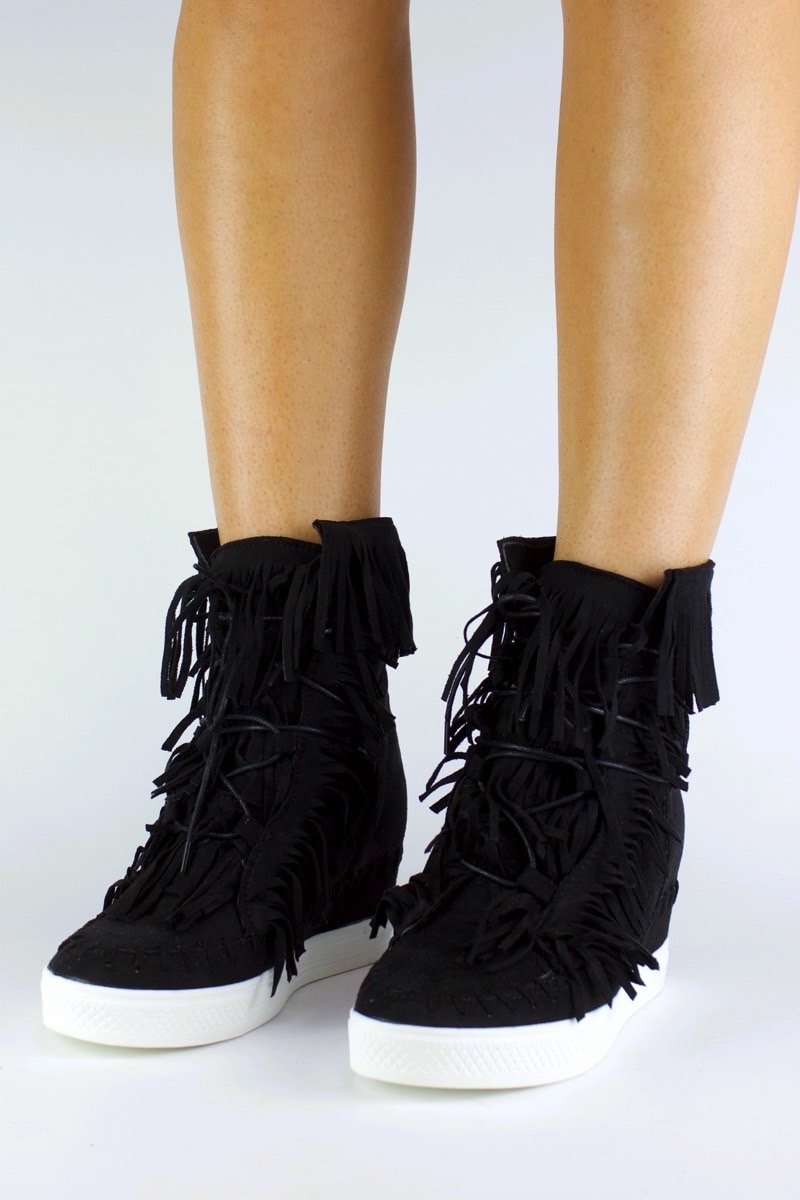 Bailey Black Fringe Wedge Sneaker