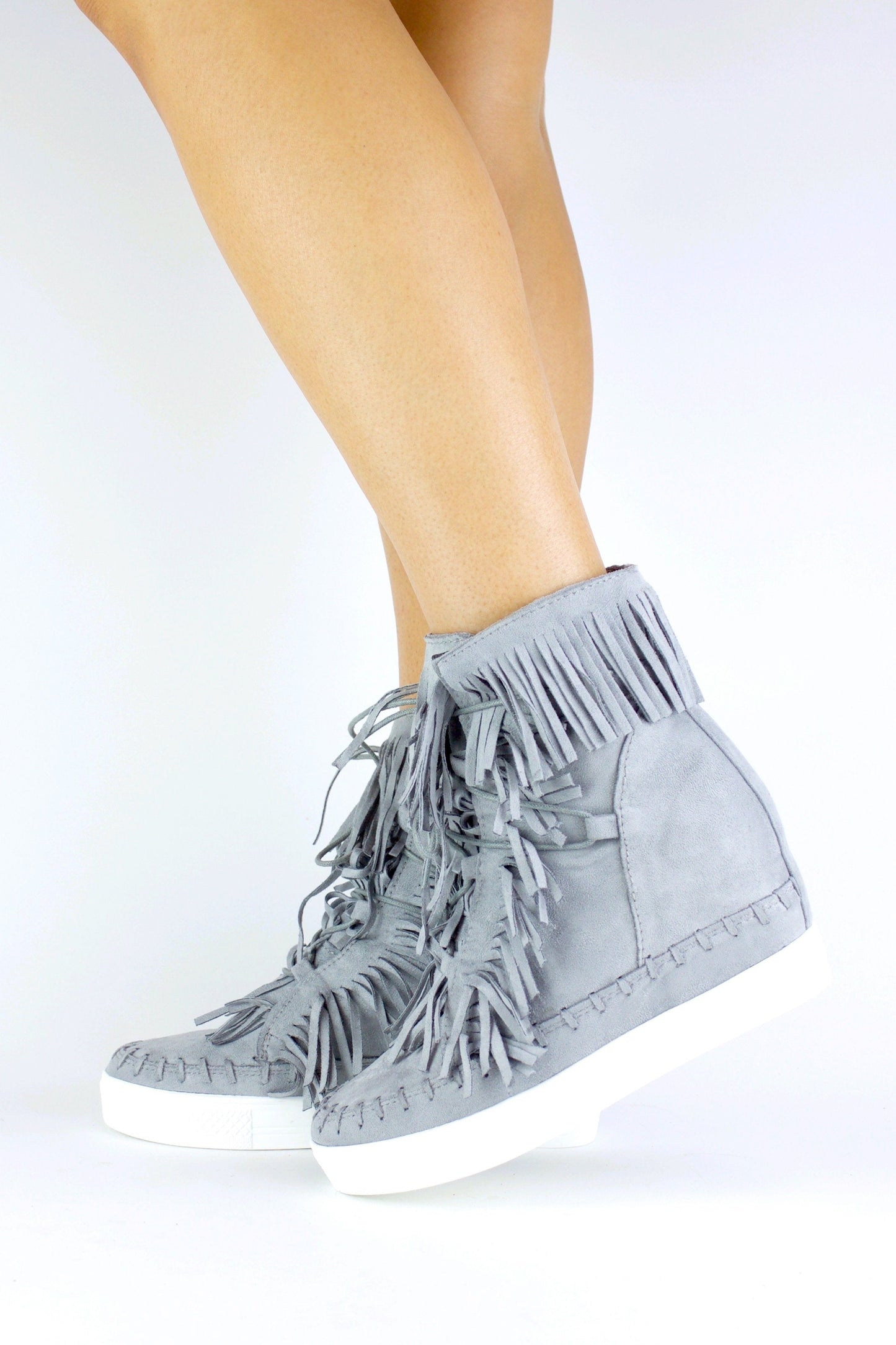 Bailey Grey Fringe Wedge Sneaker