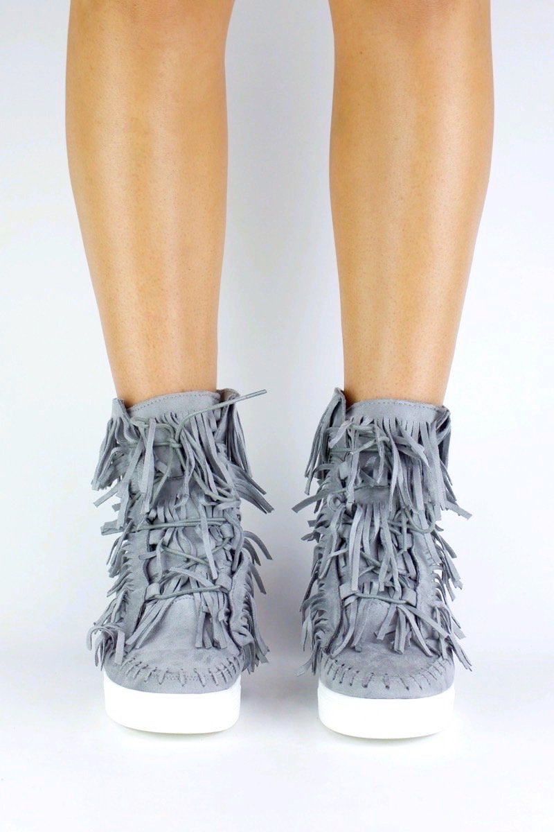 Bailey Grey Fringe Wedge Sneaker