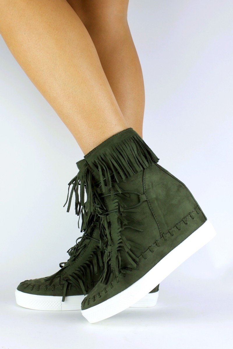 Bailey Khaki Fringe Wedge Sneaker