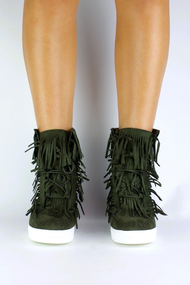 Bailey Khaki Fringe Wedge Sneaker