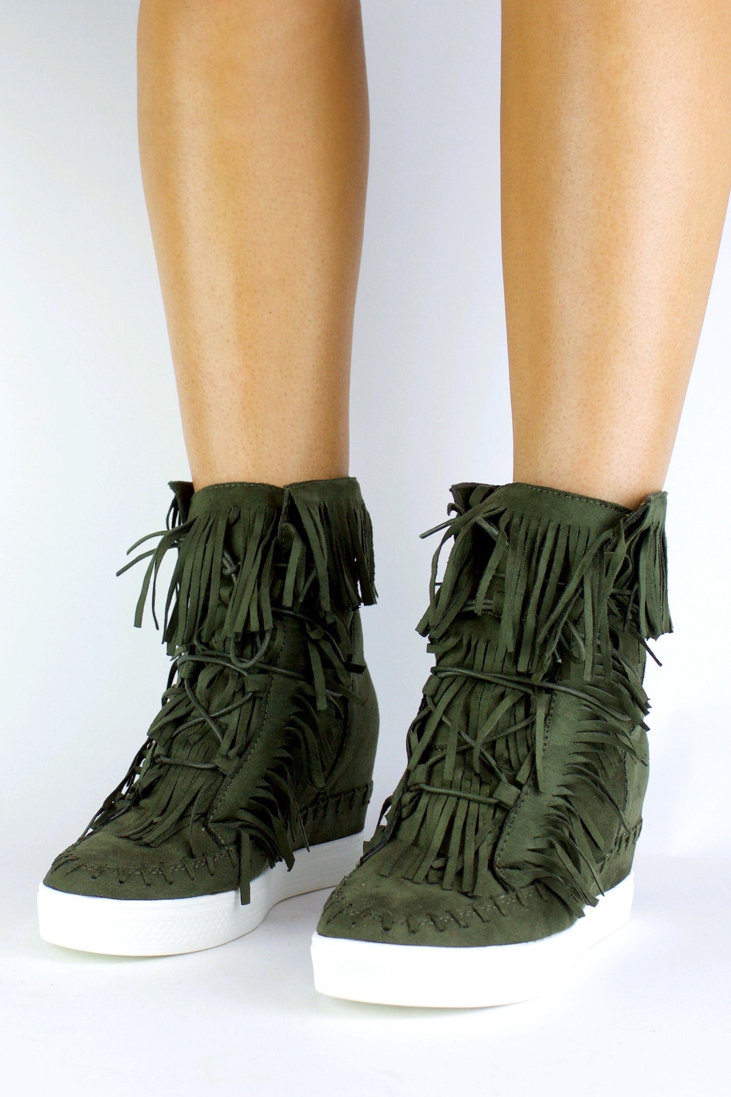 Bailey Khaki Fringe Wedge Sneaker