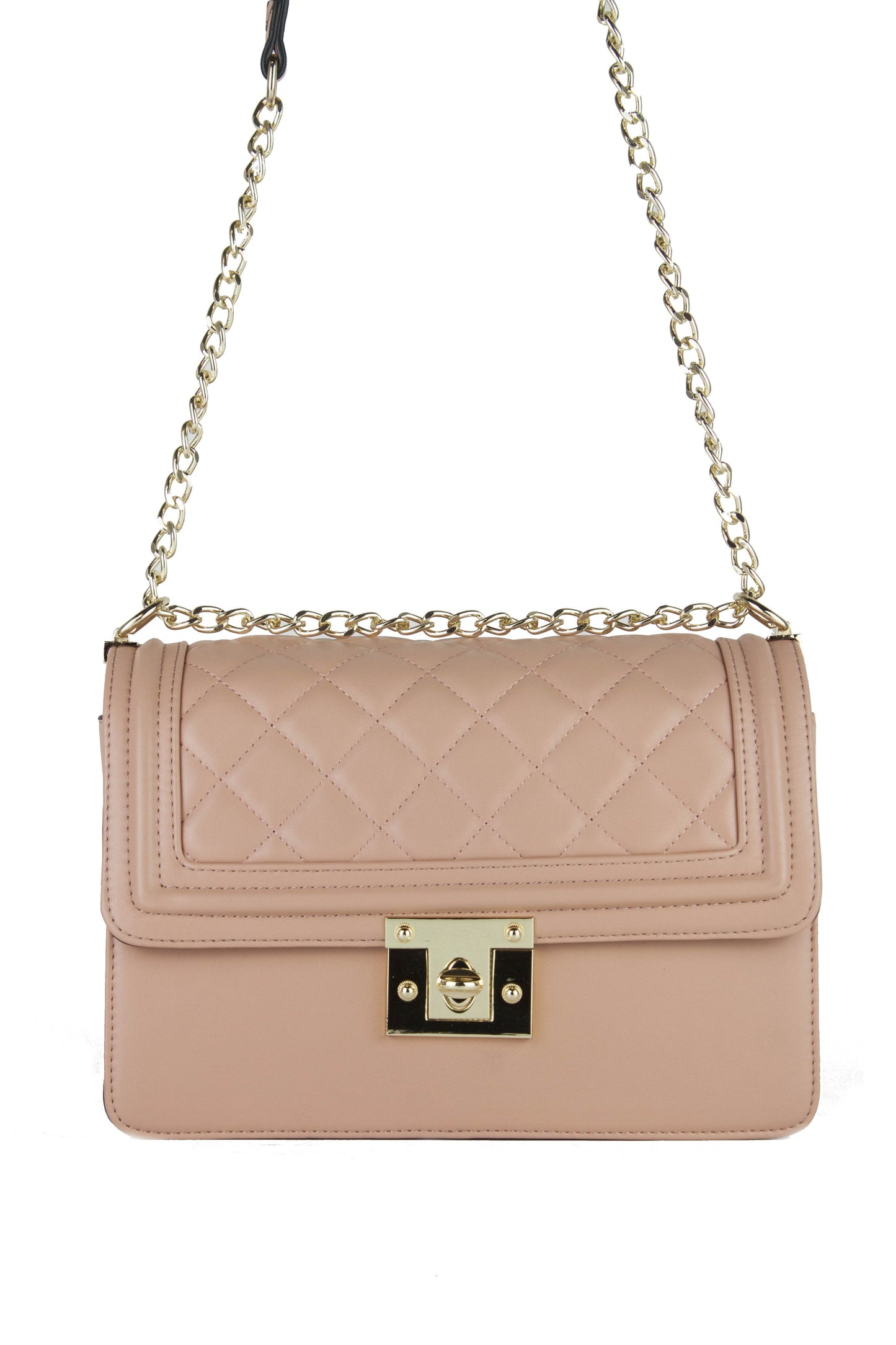 Bella Pink Quilted Chain Shoulder Bag With Gold Detail
