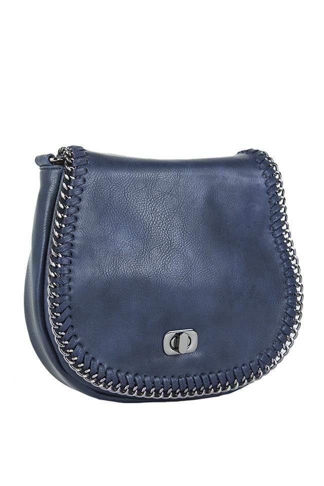 Carney Navy Chain Detail Shoulder Bag
