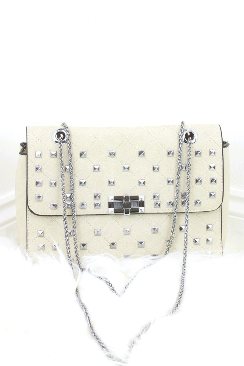 Clara Beige Stud Shoulder Bag