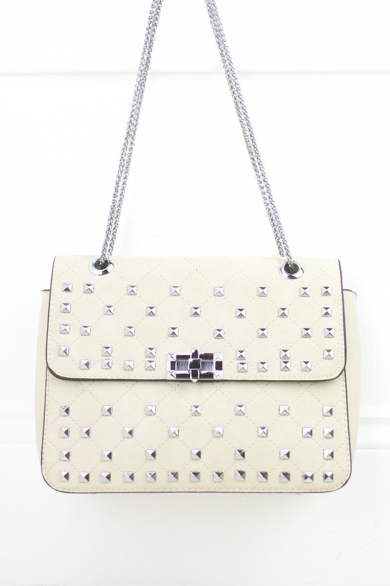 Clara Beige Stud Shoulder Bag