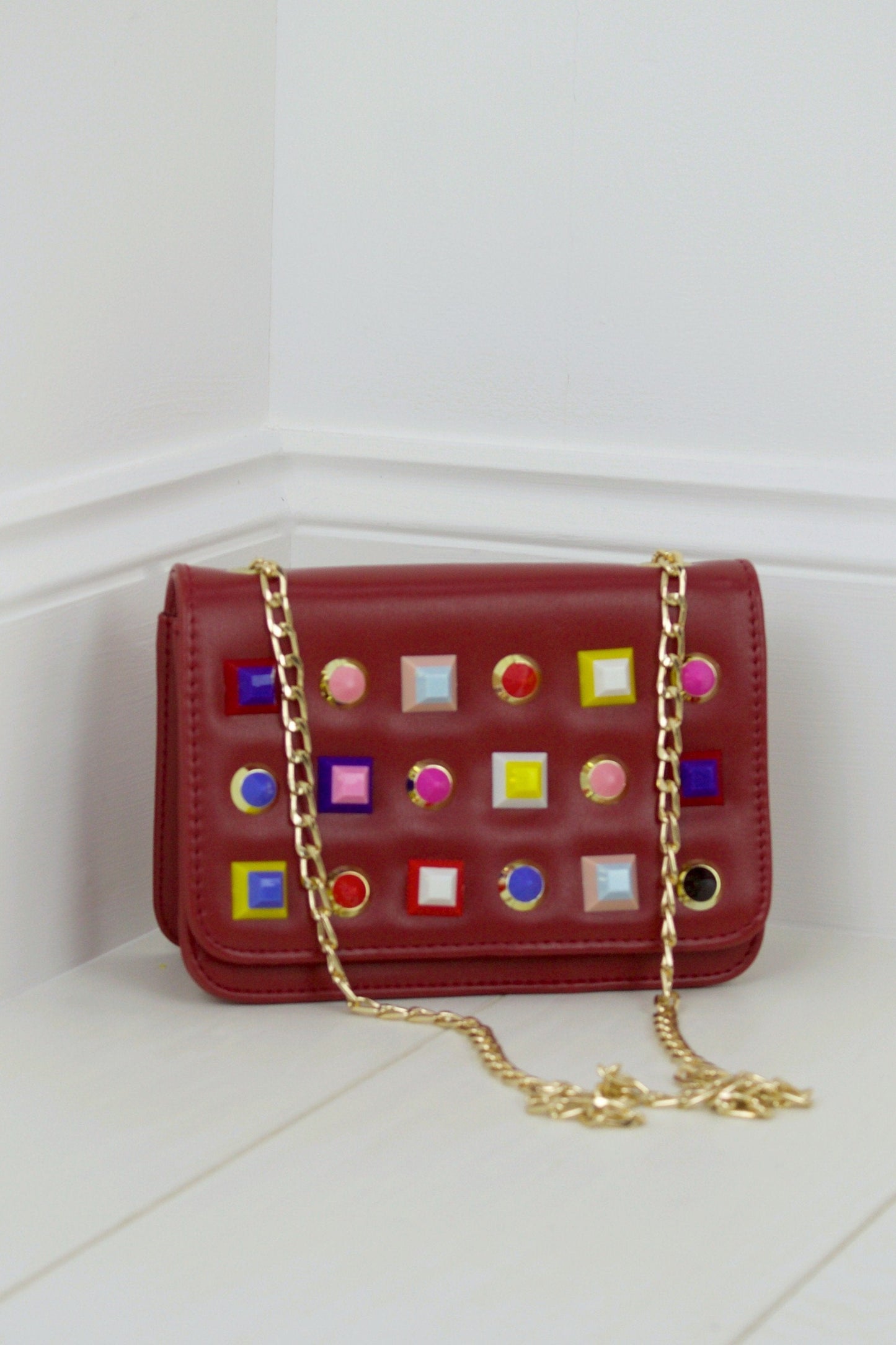 Dolly Wine Stud Cross Body Bag