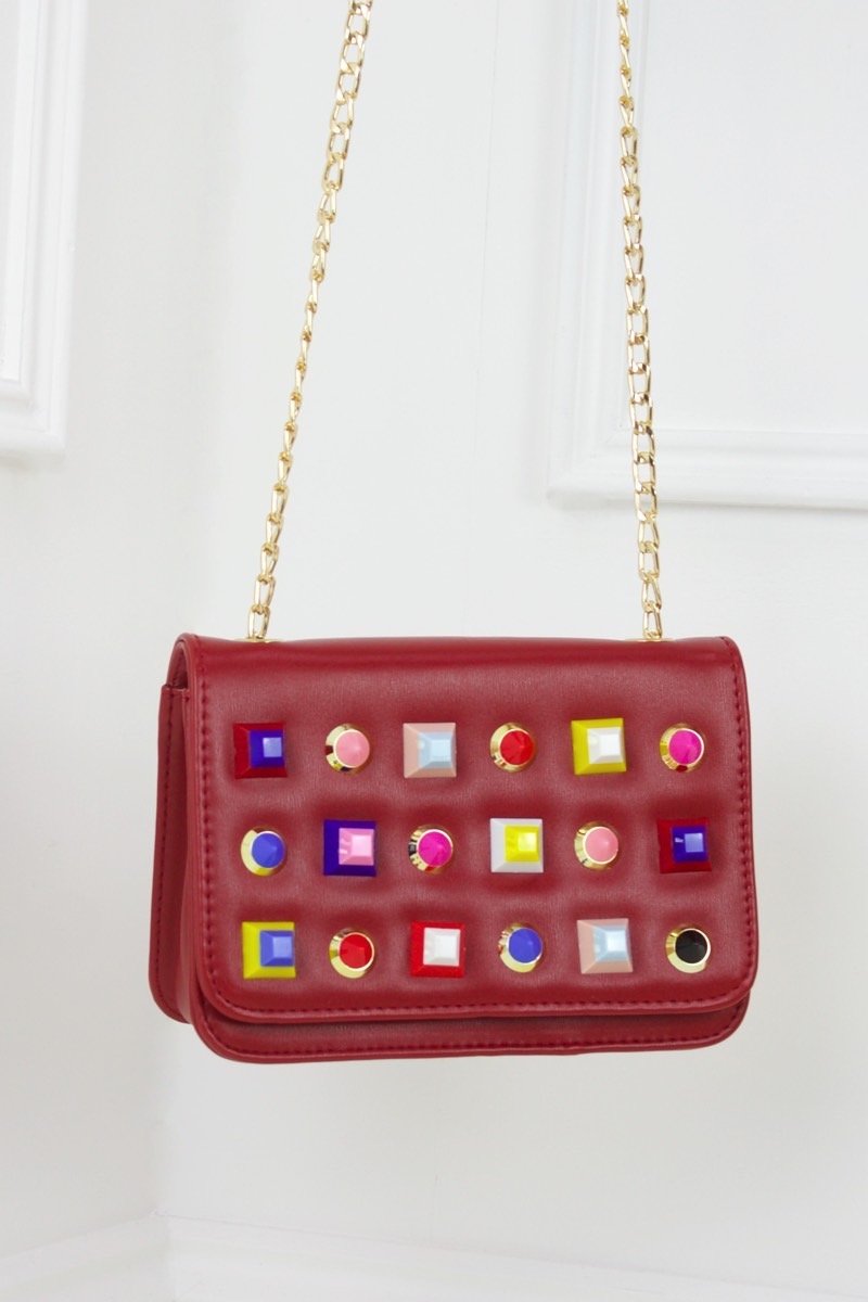 Dolly Wine Stud Cross Body Bag