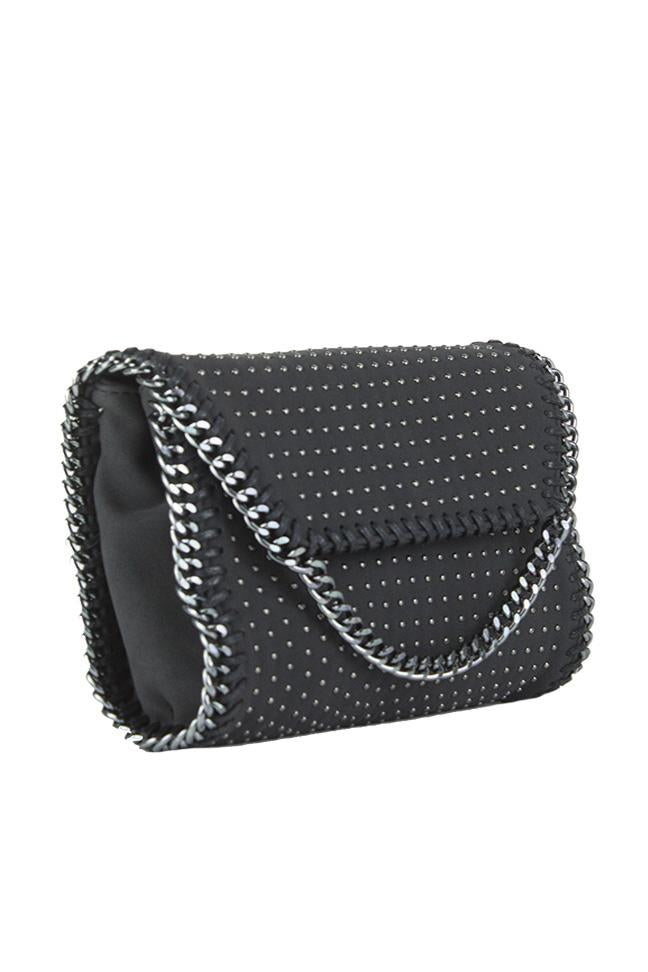 Ella Black Faux Suede Chain Clutch Shoulder Bag