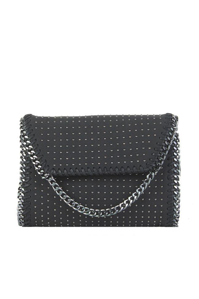 Ella Black Faux Suede Chain Clutch Shoulder Bag