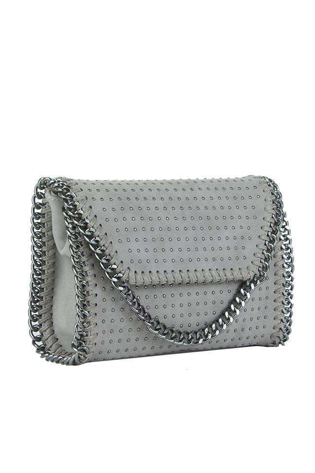 Ella Grey Faux Suede Chain Clutch Shoulder Bag