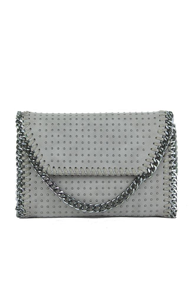 Ella Grey Faux Suede Chain Clutch Shoulder Bag