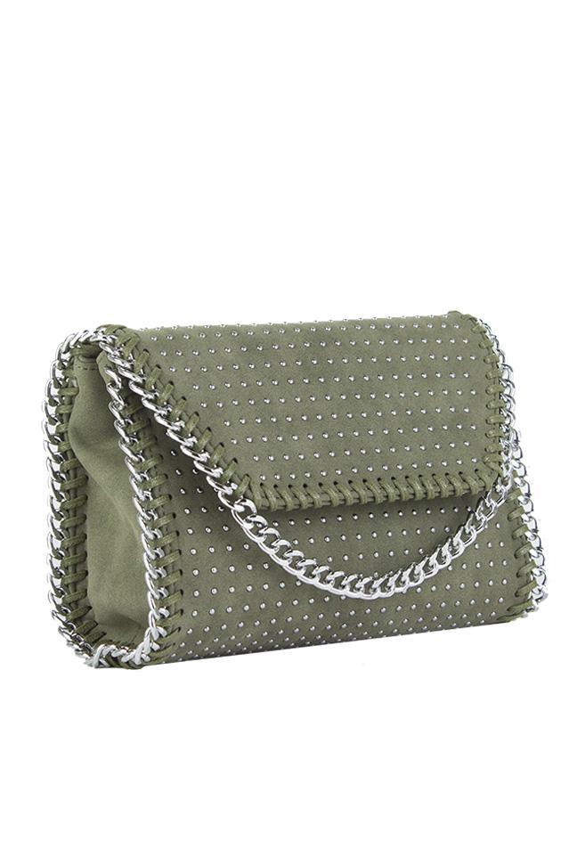 Ella Khaki Faux Suede Chain Clutch Shoulder Bag
