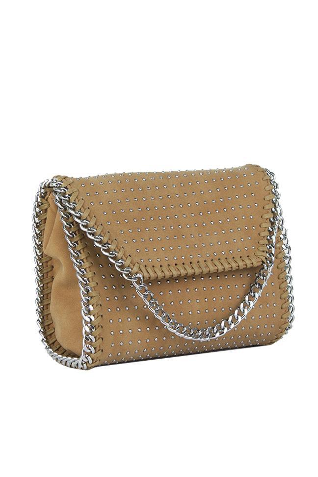 Ella Tan Faux Suede Chain Clutch Shoulder Bag