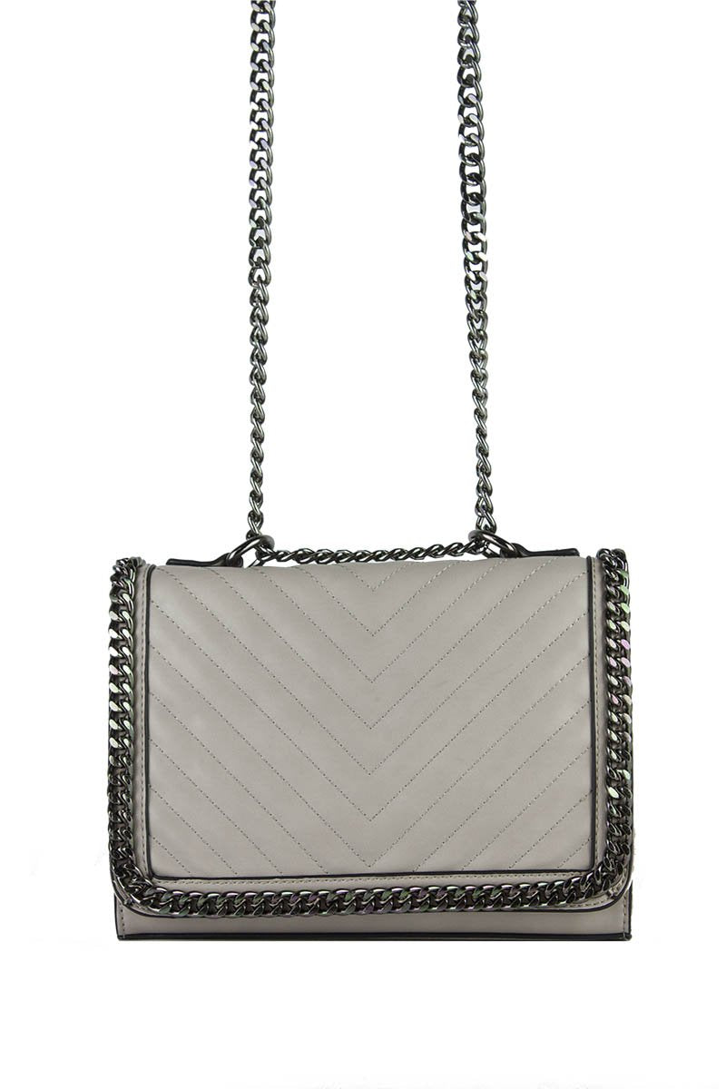 Eve Beige Quilted Chain Cross Body Bag
