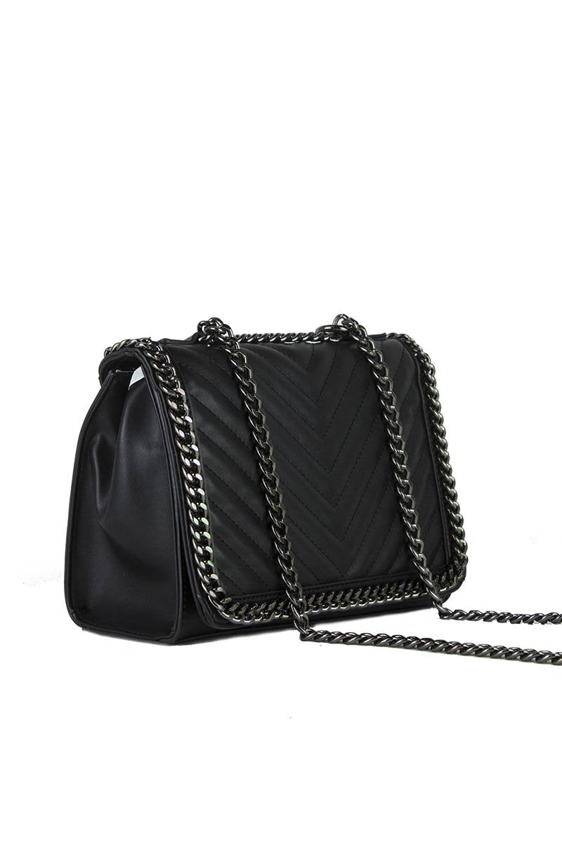 Eve Black Quilted Chain Cross Body Bag