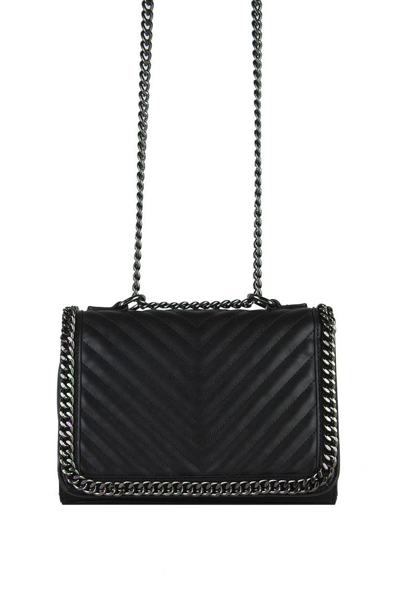 Eve Black Quilted Chain Cross Body Bag