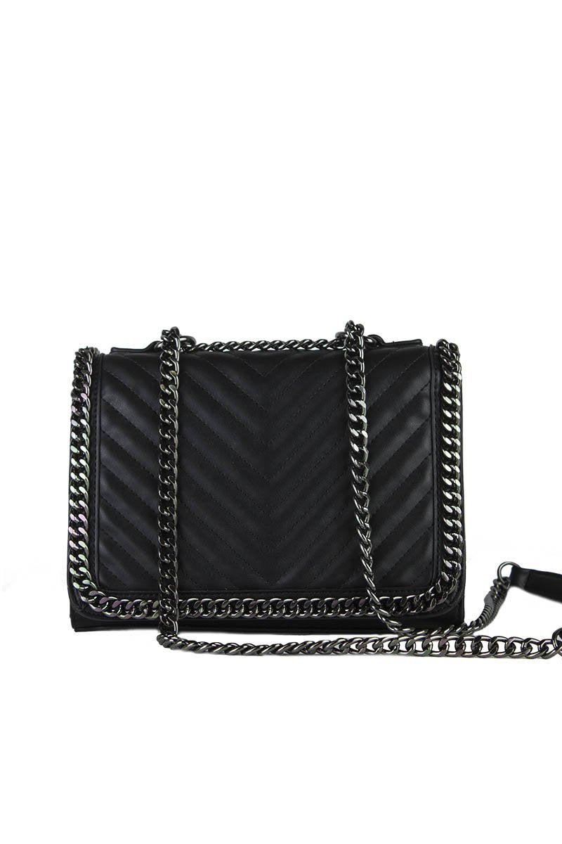 Eve Black Quilted Chain Cross Body Bag