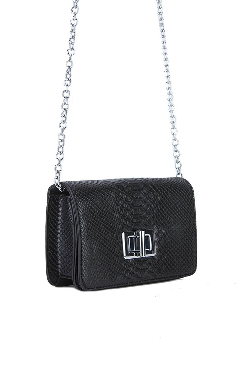 Evelyn Black Snake Print Shoulder Bag